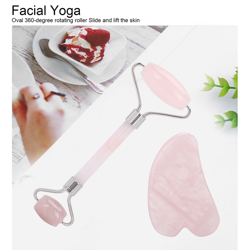 Rose Quartz Face Roller Massager Facial Lifting Tightening Roller Gua