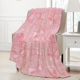 Aonimonis - Manta de franela suave y cálida con lazo rosa dulce para mujer, manta de franela suave y cálida para recámara, viajes, sofá, decoración del hogar, 50 x 60 pulgadas