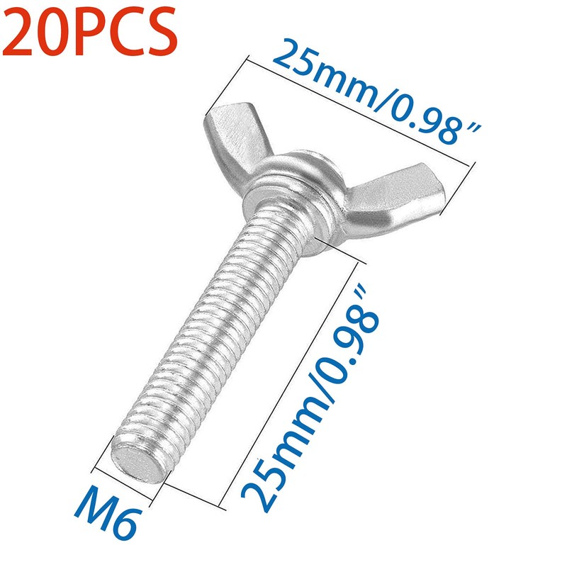 20 Pcs M6 Carbon Steel Zinc Plating Wing Butterfly Screws