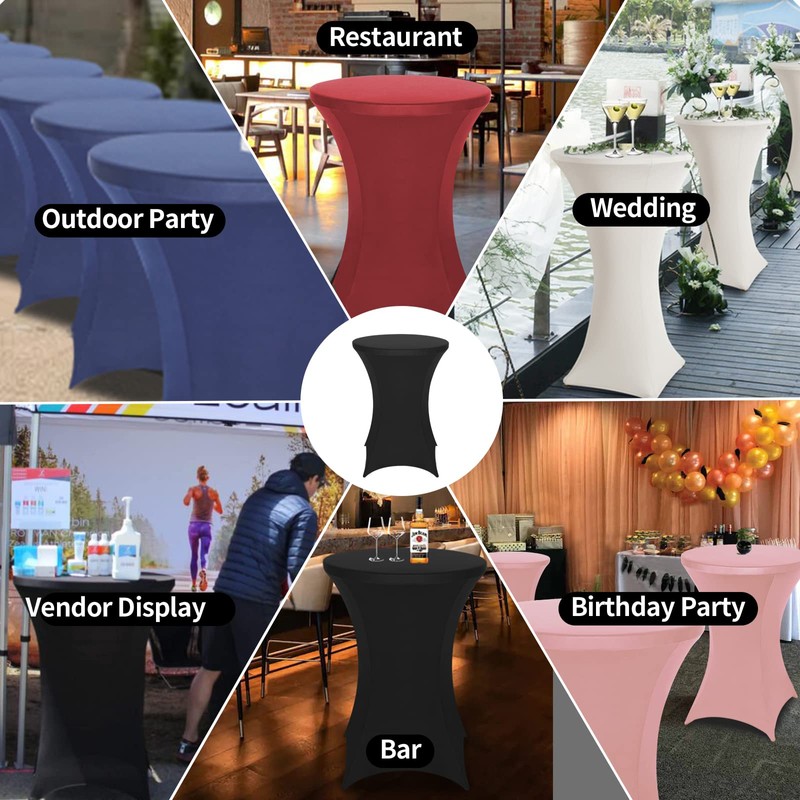 FestiCorp Spandex Table Cover, Cocktail Fitted Tablecloths, Round Highboy Stretch