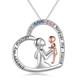 Mother and Child Necklace for Women, 925 Sterling Silver Heart Pnedant "Always My Mother Forever My Friend" Jewellery Birthday Gifts for Mum (mum)