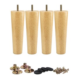 La Vane 5 inch / 12cm Solid Wood Furniture Legs - Tapered Replacement Feet with 5/16 inch Thread & Mounting Plates - Set of 4 for Sofa, Couch, Cabinet, Ottoman
