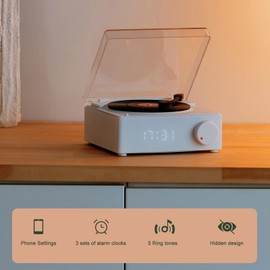 Record Player Bt Speaker, Cute Portable Cordless Turntable Speaker, Portable Bt Speaker,Vintage Turntable for Home Bedroom Table Decor (White)