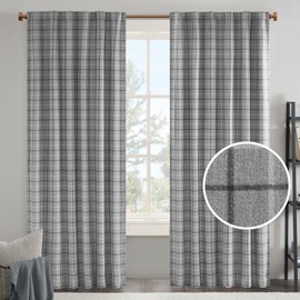 Madison Park Anaheim Cabin Plaid Curtain Window, Thermal Insulated Fleece Lining, Living Room Decor Light Blocking Drape for Bedroom, 1-Single Panel Pack, 50" x 84" Rod Pocket, Grey