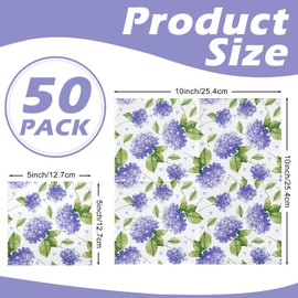 RUSPEPA 50 Pcs Hydrangea Napkin Paper, 3 Ply Disposable Spring Floral Hydrangea Deisgn Cocktail Dinner Paper Napkins for Wedding Guest, Bridal Shower, Tea Party, Garden Party, Birthday, 5 x 5 Inch