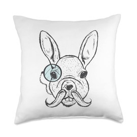 Drawing White Monocle Rabbit Eye Throw Pillow