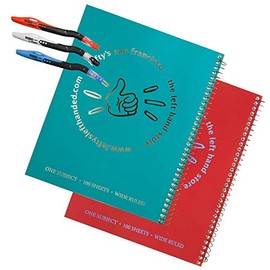 2 Lefty's Circle Logo Wide Ruled Notebooks Plus 3 Left-Handed Visio Pens, Assorted Colors