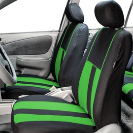 FH Group Automotive Seat Covers Combo Silicone Steering Wheel Cover Full Set Car Accessories Green, Striking Striped Seat Covers Airbag and Split Rear Universal Fit for Cars VANS Trucks SUV