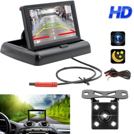 4.3 Inch TFT LCD Car Foldable Monitor Vehicle Rear View Reverse Backup Camera Car LED Camera Kit Video Parking System for Cars,Trucks,Pickups,Suvs, Easy Install