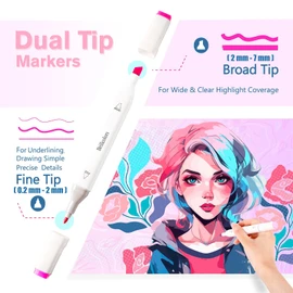 Brillcolors 262 Colors Alcohol Markers Set with Base Dual Tip Drawing Markers for Comics Coloring Sketching Illustration (262 White) -Refillable