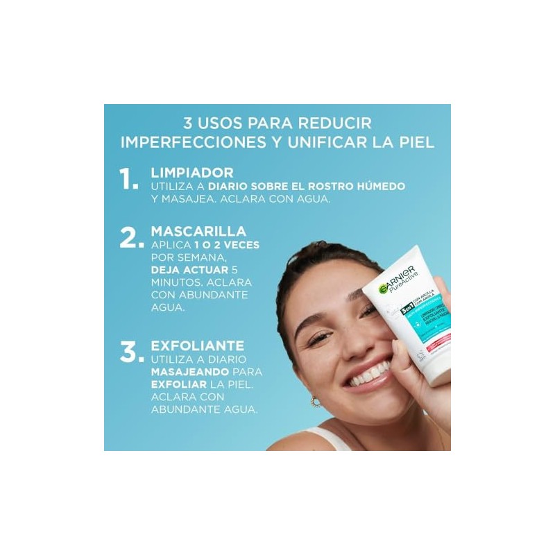 Garnier PureActive 3 en 1 Anti-Imperfecciones con Arcilla, 150ml
