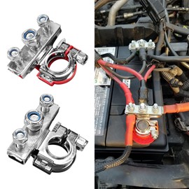 HQRNYP 2PCS Battery Terminal Connectors, Battery Cable Terminal End, Universal 12V Battery Post Connectors with 3 Cable Terminals, Car Accessories Car Battery Terminals Top Post for Car Boat Van