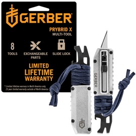Gerber Gear Prybrid X Cuchillo de afeitar de bolsillo multiherramienta, cuchillo utilitario EDC con hoja retráctil y barra de palanca para llevar diario, azul urbano