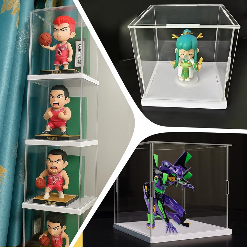 IKOPFLN Clear Acrylic Display Case with White Base, 15 x