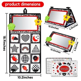 Dr.Rapeti Tummy Time Floor Mirror for Baby Infant Toddler Kids Black and White High Contrast Baby Toy with Teethers Floor Activity Toy Washable Non-Toxic