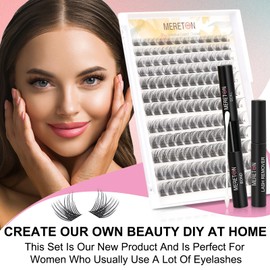 DIY Eyelash Extensions Kit,Lash Clusters Tweezer, Cluster Lashes Bond And Seal, Clusters Lash Glue Remover Easy To Apply DIY Lash Extensions at Home D Curl 8-16mm Mix By MERETON (MRT02)
