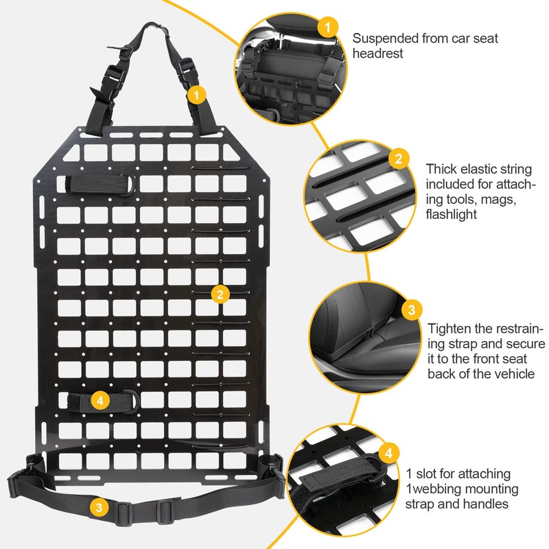 2Pcs Rigid Molle Panel for Vehicles, Storage Back Seat Truck