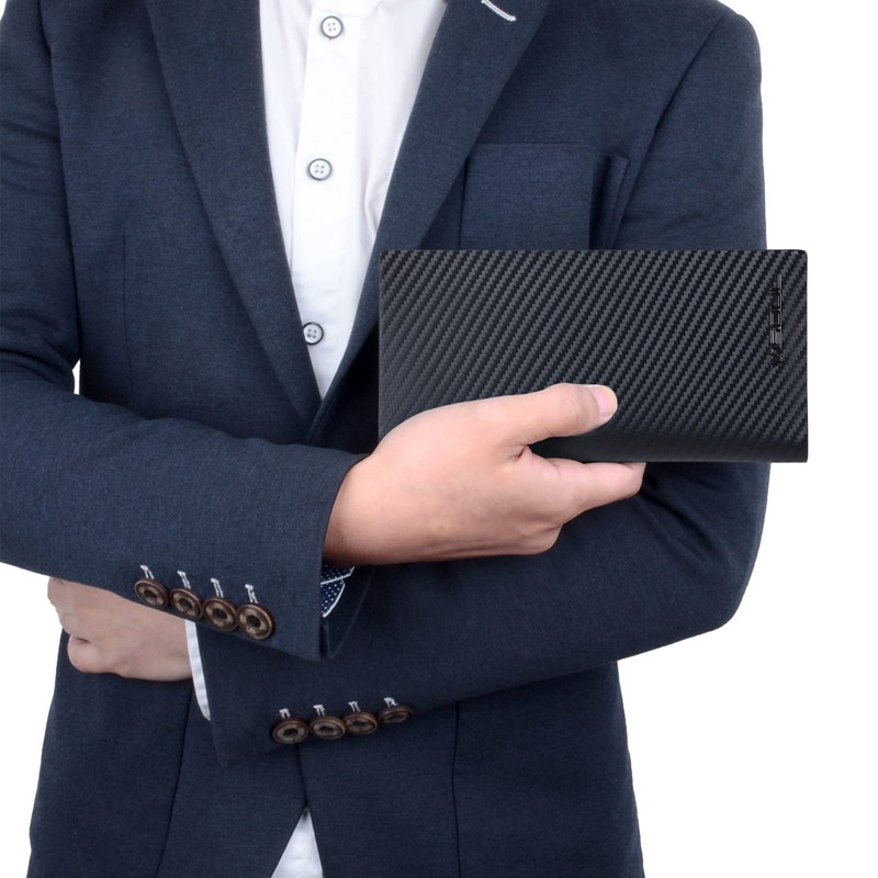 VISOUL Mens Checkbook Leather Wallets Long Bifold Wallets for Men