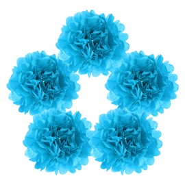 sourcing map 5Pcs Paper Pom Poms, 6 Inch Paper Flowers Tissue Paper Flowers Mexican Paper Flowers for Birthdays Party Wedding Sky Blue