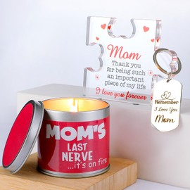 Threlaco 3 Pcs Mom Gifts Set from Daughter Son Mom Gifts Mom Birthday Gifts Include Lavender Scented Candle Acrylic Block Puzzle Piece Keychain for Mom Gifts Ideas