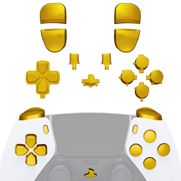 eXtremeRate Full Buttons Set Compatible with PS5 Edge Controller, Glossy Replacement D-Pad/R1 R2 L1 L2 Trigger Buttons/Share/Options/Home/Action Buttons for PS5 Edge (Chrome Gold) - No Controller