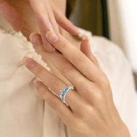 Leaf Ring 925 Sterling Silver Heart White Opal Rings Adjustable Open Ring for Women Size 7, Sterling Silver, Opal