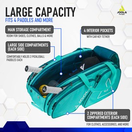 JOOLA Tour Elite Pickleball Bag – Backpack & Duffle Bag for Paddles & Pickleball Accessories – Thermal Insulated Pockets Hold 4+ Paddles - Includes Fence Hook Turquoise/Teal