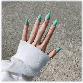 Cimenexe Square Press on Coffin Nails Blue Artificial Fingernails Coffin Nail Tips Medium Fingernails Full Cover Acrylic Nail Matte Fake Nails for Women and Girls 24 Pieces