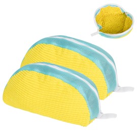 Shoe Washing Machine Bag,Big Opening Shoe Washing Bag for Washer and Dryer, Reusable Shoe Laundry Bags for Sneakers,Fluffy Fibers Keep 360° Wrap-around Cleaning for All Shoe Sizes (Yellow 2 Pack)