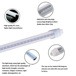 WAHADI 6-Pack 4FT T8 LED Tube Light Bulb 24W 6000K Cool White with Rotatable R17D/HO Cap for 4 Foot Indoor Shop Lights T8 T10 T12 Fluorescent Replacement