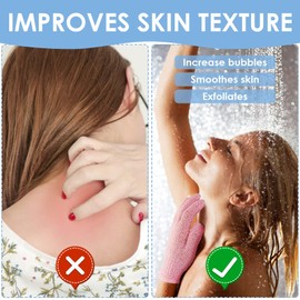 6Pcs Exfoliating Gloves - Bamboo Shower Gloves - Bath and Body Exfoliator Mitts - Scrubs Away Ingrown Hair and Dead Skin - for Shower, Spa, Massage and Dead Skin Cell Remover Loofah - Green,Blue,Pink