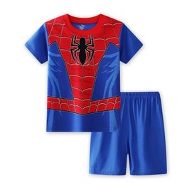 Aliyi Pajamas, Short Sleeve, Pajamas, Short Sleeve, Boys, Cute, Kids, Children's T-shirt, Shorts, Shorts, Loungewear, Top and Bottom Set, Spring, Summer, Cotton, Thin, Costume (120, Blue 2)
