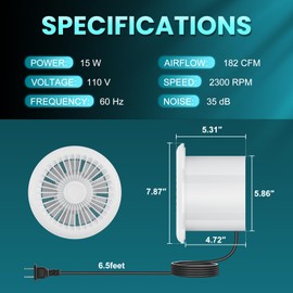 HG Power 6 Inch Reversible Bathroom Exhaust Fan with Remote Control, 3-Speed, 2-in-1 Intake & Exhaust, Low Noise Window Fan with Mesh Screen for Wall Ceiling Garage Basement Office Home, White