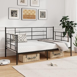 Giantex Metal Twin Daybed, Twin Size Platform Bed with High Headboard & Extra Support Leg, Heavy-duty Metal Slats Support, 10.5" Under Bed Storage Underneath, Day Bed for Living Room Guest Room, Black