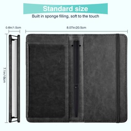 Pisypox Checkbook Cover for Personal Checkbook，Pu Leather Check Book Covers for Women and Men，With Pen holders and Elastic Bands & Built-in Clear Plastic Divider for Duplicate Checks，Black