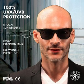 SAMBA SHADES Bora Tortoise Bifocal Sun Readers Classic Sunglasses for Men and Women Green +2.00