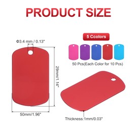 PATIKIL Metal Stamping Blanks Tags 2", 50 Pcs Anodized Aluminum Blank Dog Tags Rectangle Laser Engraving Blanks ID Name Tag with Hole, Red/Blue/Light Blue/Rose Red/Purple