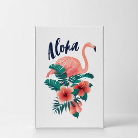 Smile Art Design Aloha Flamingo Decor White Background CANVAS PRINT Kids Room Decor Wall Art Baby Room Decor Nursery Decor Ready to Hang Made in the USA- 17x11