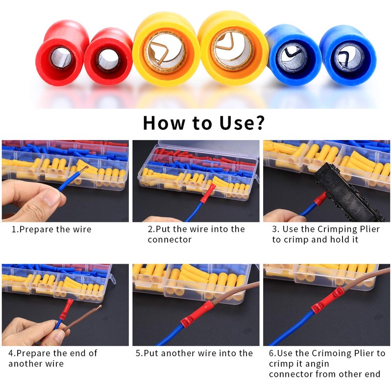 120 Pcs Insulated Straight Wire Terminal Connectors, Butt Splice Connectors,