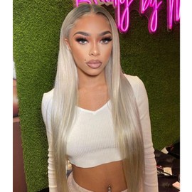 SOMIARIK Blonde Straight Lace Front Wigs, 13x6 Synthetic Lace Front Wig Highlight with Dark Roots Long Straight Wig for Women Synthetic Wig 150% Density Party Daily Wear Heat Resistant 26 Inch