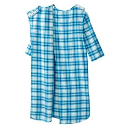 Men’s Open Back Adaptive Flannel Nightgown for Seniors - Back Snap Nightgowns With Dome Closure - Turquoise Plaid MED