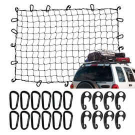 4'x6' Pickup Truck Bed Cargo Net, Heavy Duty Bungee Cargo Net Stretches to 10' x 15' Roof Rack Net with 4"x4" Mesh Grid and 12 Metal Carabiners