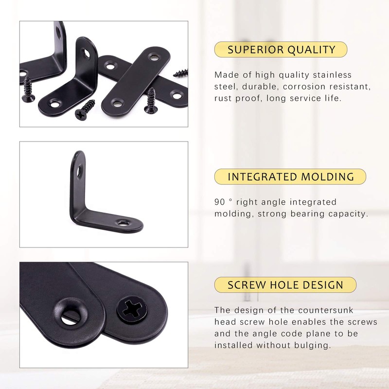 Swpeet 56pcs Black Stainless Steel Corner Struts Set Metal L