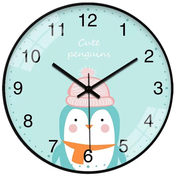 WiViVi Wall Clock, Children, Adults, Cute Animals, Wall Hanging, Stylish, Girl, Gift, Boy (Penguin)