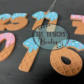 Ice Cream Drip Number Bag Tag:_Purple_Gray