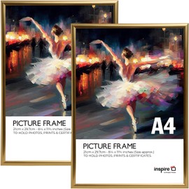 Inspire By Hampton BACKLOADER A4 (21x29.7cm) Gold Poster Frame Acrylic (Non-Glass) Front Pack of 2