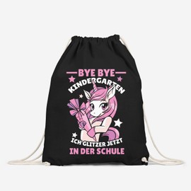 MoonWorks® Kinder Turnbeutel Einhorn Ich Glitzer jetzt in der Schule Geschenk zur Einschulung Mädchen schwarz Unisize