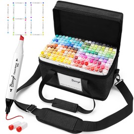 Bianyo 180 Colors Alcohol Markers Set, Dual Tip Fine & Chisel Markers for Adult Coloring, Drawing & Sketching, Popular Color Collection with Black Canvas Bag – High-Value Set for Artists