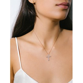 Suplight Cross Necklaces for Women, Rose Gold Plated Faith Pendant Sterling Silver Necklace with Cubic Zirconia Simple Dainty Necklace God Lords Religious Silver Jewelry Gift for Women