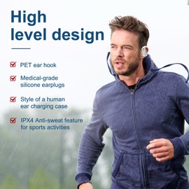 Ball Ear Hook Bluetooth 5.3 In-Ear Wireless Earphones, Deep Bass, Waterproof and Sweatproof, Ear-Hanging Earphones for Gamers/Runners/Fitness/Sports, with Charging Case, Compatible with Android / iOS